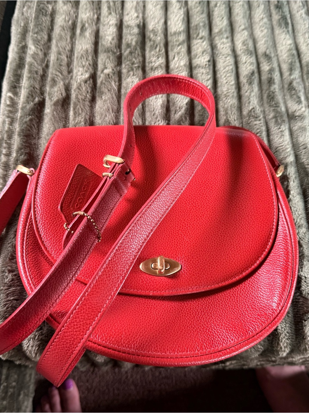 Coach Red Pebbled Leather Saddle Crossbody with Gold Hardware
